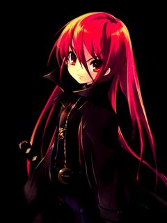 Download wallpaper 240x320 anime, girl, young, darkness, sword, hair, red  old mobile, cell phone, smartphone hd background
