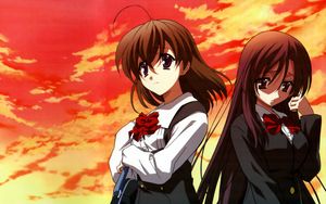 Preview wallpaper anime, girls, sadness, form, sunset