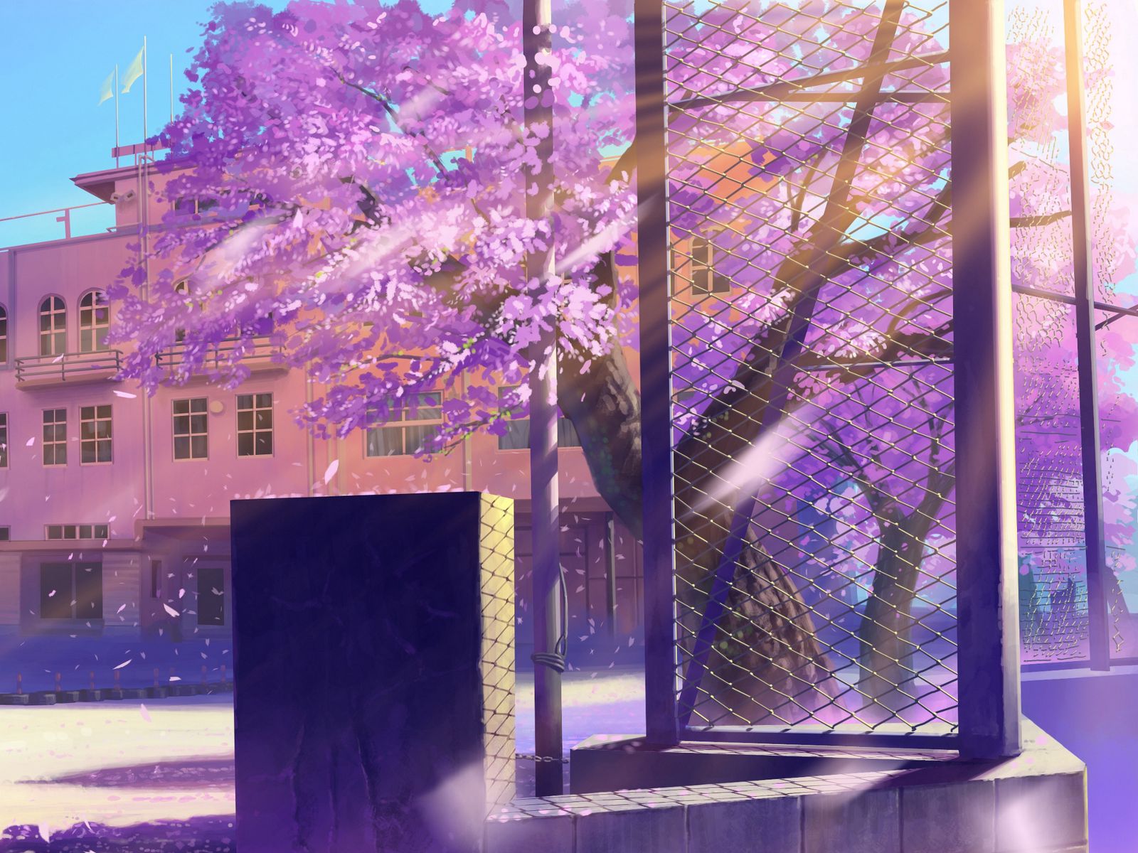Download wallpaper 1600x1200 anime, school, winter street standard 4:3 hd  background