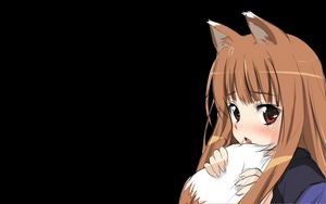Preview wallpaper anime, spice wolf, girl, ears, tail, fear