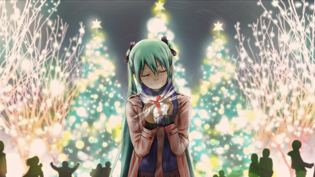 Wallpaper anime, vocaloid, miku, new year, holiday, gift hd, picture, image
