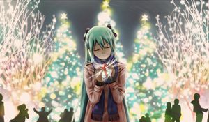 Preview wallpaper anime, vocaloid, miku, new year, holiday, gift