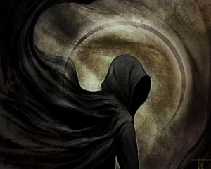 Preview wallpaper anonymous, cloak, hood, gloomy