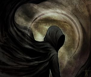 Preview wallpaper anonymous, cloak, hood, gloomy