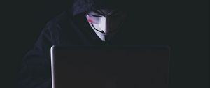 Preview wallpaper anonymous, hacker, mask, hood, laptop, dark