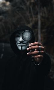 Preview wallpaper anonymous, hand, magnifier, man, mask