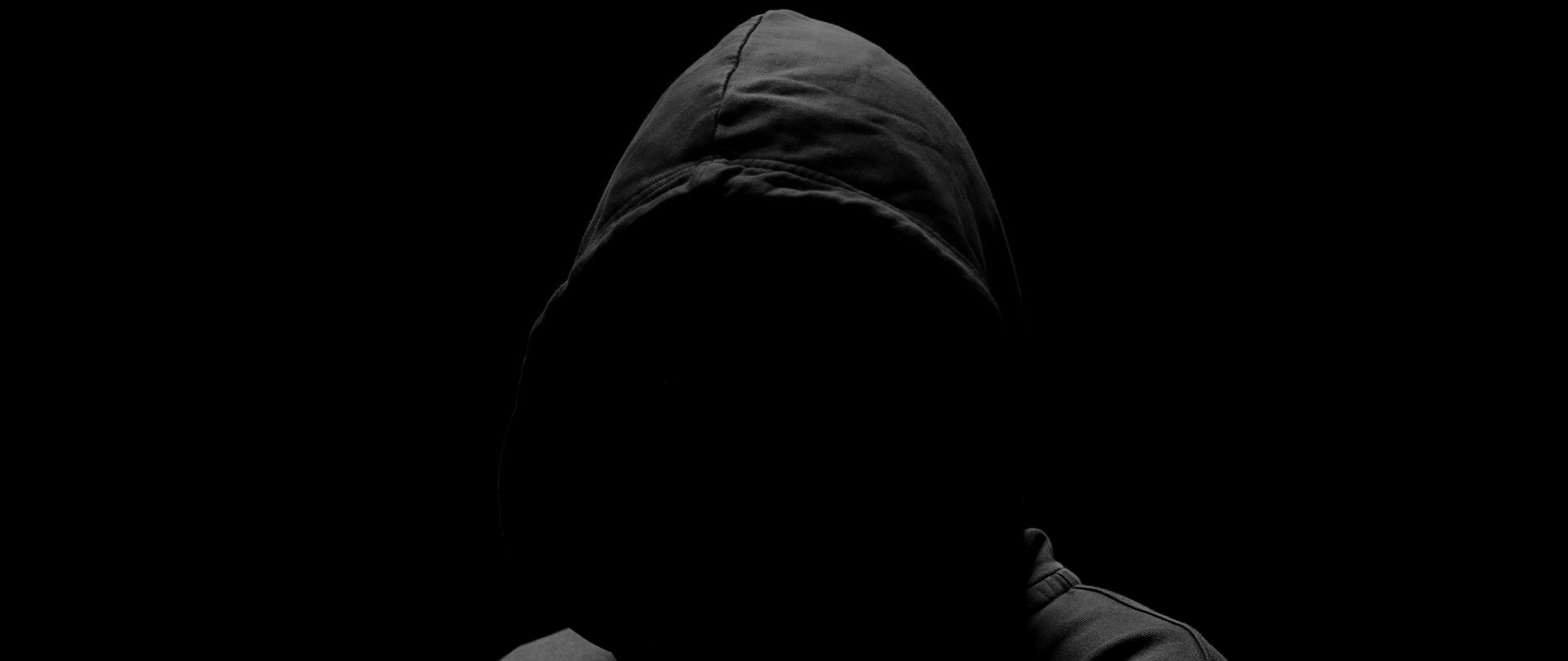 Download wallpaper 2560x1080 anonymous, human, hood, dark, black dual ...