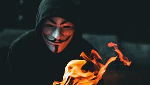 Preview wallpaper anonymous, mask, book, fire