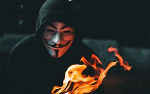 Preview wallpaper anonymous, mask, book, fire