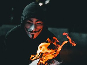 Preview wallpaper anonymous, mask, book, fire