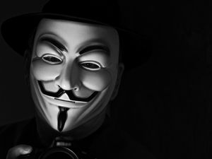 Preview wallpaper anonymous, mask, camera, bw, photographer