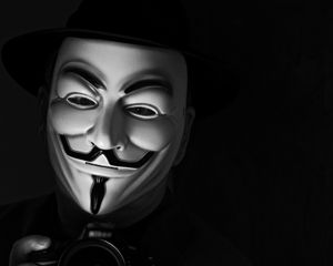 Preview wallpaper anonymous, mask, camera, bw, photographer