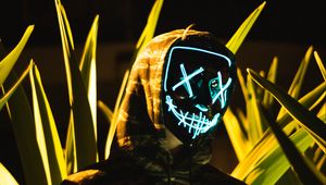 Preview wallpaper anonymous, mask, hood, leaves, lights