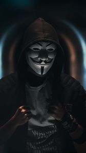 Preview wallpaper anonymous, mask, hood, dark, man