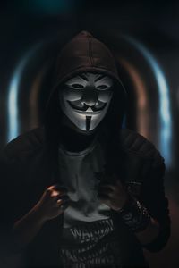 Preview wallpaper anonymous, mask, hood, dark, man