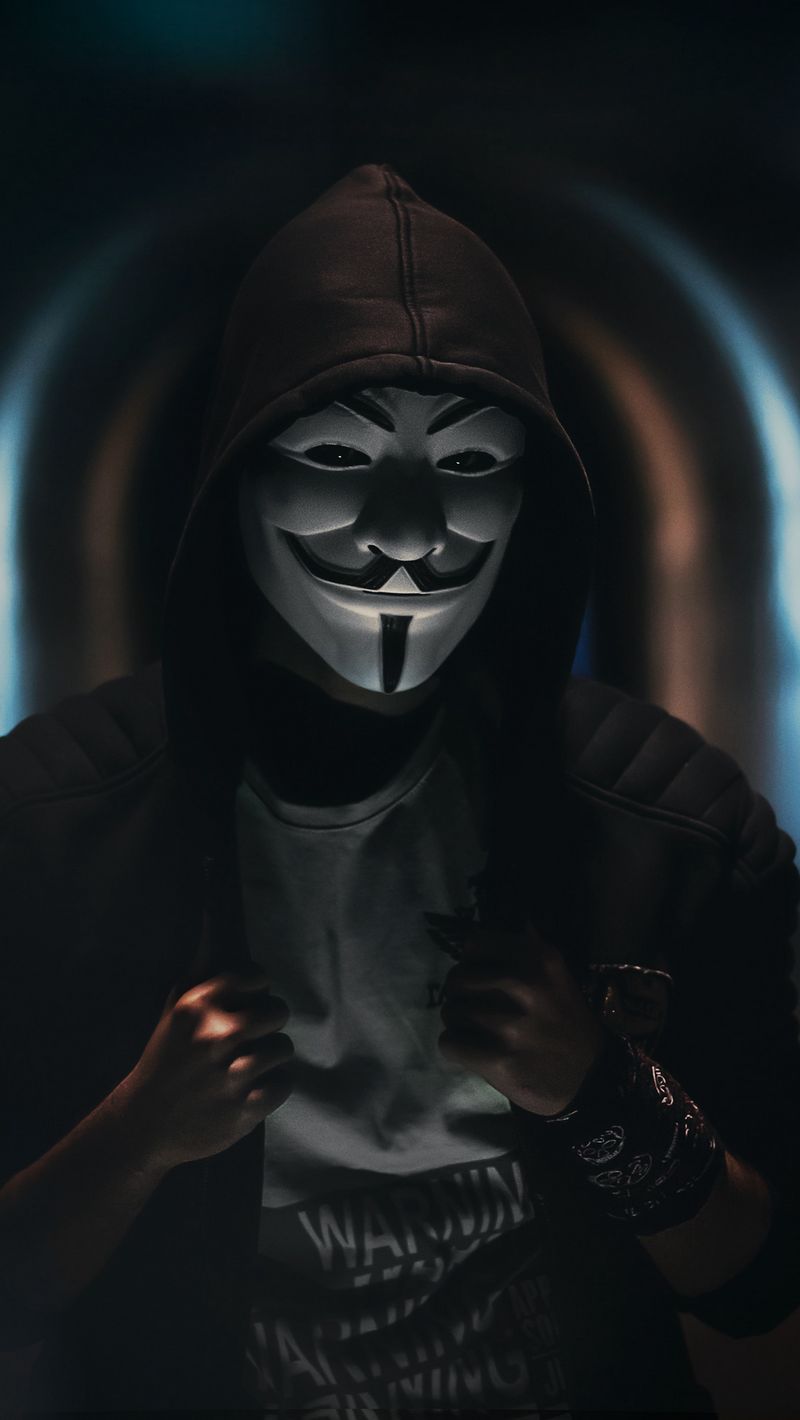 Download wallpaper 800x1420 anonymous, mask, hood, dark, man iphone  se/5s/5c/5 for parallax hd background