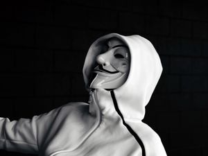 Preview wallpaper anonymous, mask, hood, bw