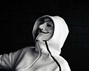 Preview wallpaper anonymous, mask, hood, bw