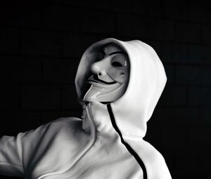 Preview wallpaper anonymous, mask, hood, bw