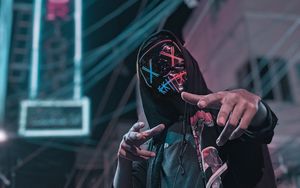 Preview wallpaper anonymous, mask, hood, gesture