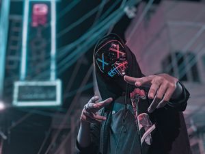 Preview wallpaper anonymous, mask, hood, gesture