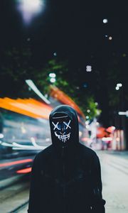 Preview wallpaper anonymous, mask, hood, neon, glow