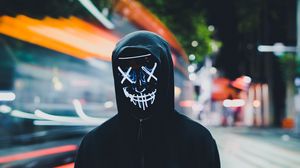 Preview wallpaper anonymous, mask, hood, neon, glow