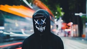 Preview wallpaper anonymous, mask, hood, neon, glow