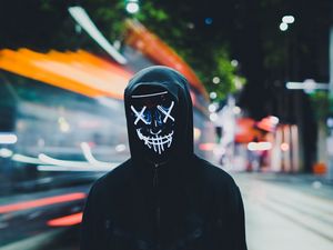 Preview wallpaper anonymous, mask, hood, neon, glow