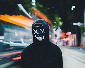 Preview wallpaper anonymous, mask, hood, neon, glow