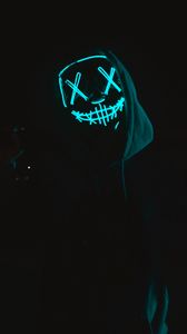 Preview wallpaper anonymous, mask, hood, neon, dark