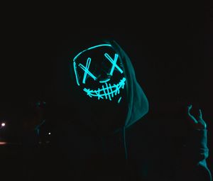 Preview wallpaper anonymous, mask, hood, neon, dark