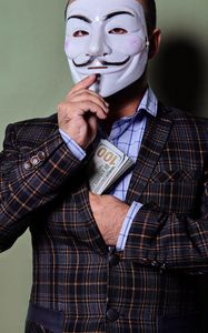 Preview wallpaper anonymous, mask, jacket, money