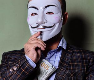 Preview wallpaper anonymous, mask, jacket, money
