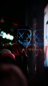 Preview wallpaper anonymous, mask, neon, reflection