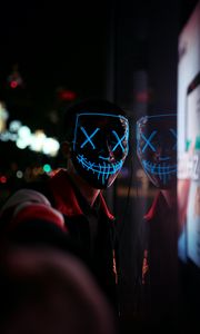 Preview wallpaper anonymous, mask, neon, reflection