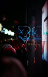 Preview wallpaper anonymous, mask, neon, reflection