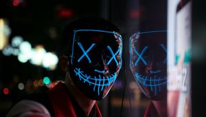 Preview wallpaper anonymous, mask, neon, reflection