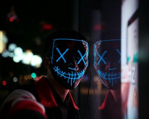 Preview wallpaper anonymous, mask, neon, reflection