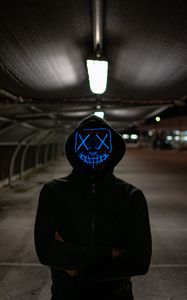 Preview wallpaper anonymous, mask, neon, hood, hoodie