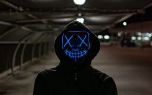 Preview wallpaper anonymous, mask, neon, hood, hoodie