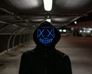 Preview wallpaper anonymous, mask, neon, hood, hoodie