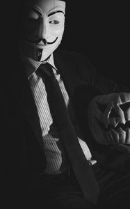 Preview wallpaper anonymous, mask, pumpkin, halloween, dark, black and white