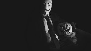 Preview wallpaper anonymous, mask, pumpkin, halloween, dark, black and white