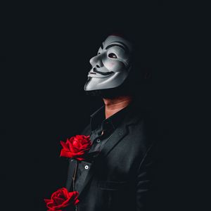 Preview wallpaper anonymous, mask, roses, flowers, dark