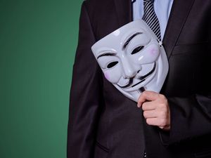 Preview wallpaper anonymous, mask, suit, tie