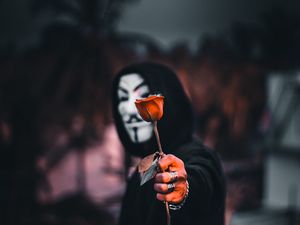 Preview wallpaper anonymous, rose, flower, mask, hood
