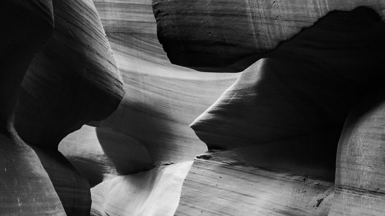 Wallpaper antelope canyon, cave, rocks, black and white