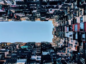 Preview wallpaper apartments, building, facade, bottom view, sky