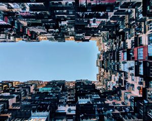 Preview wallpaper apartments, building, facade, bottom view, sky